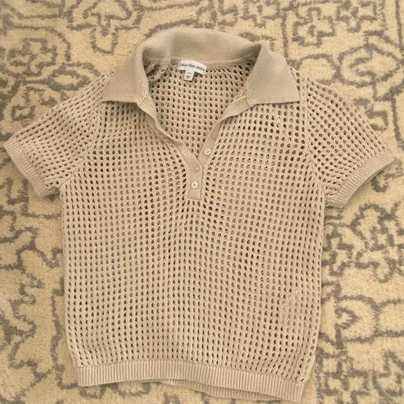 Calvin Klein Jeans Cream Knit Swim Coverup - Picture 4 of 5